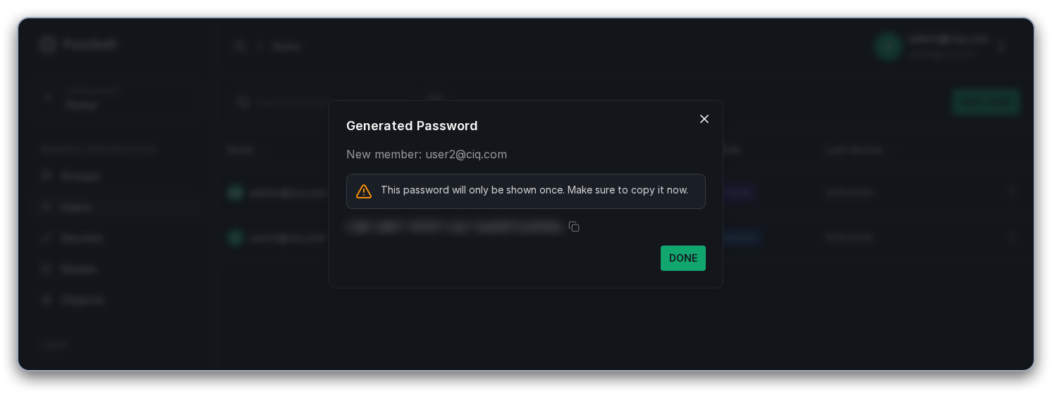 Generated password for new user