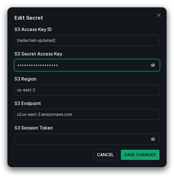 Updated secret fields