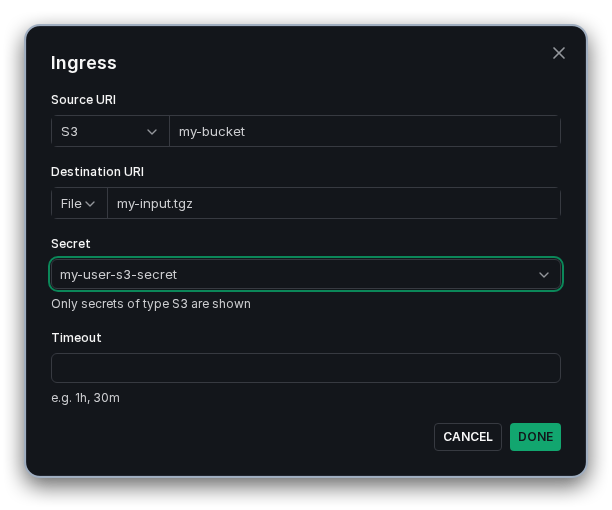 File ingress configuration