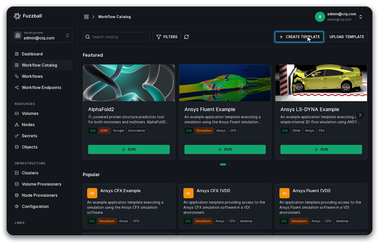 Select the Create Template option
