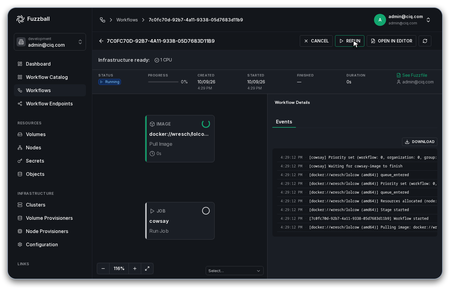 Run the cowsay workflow