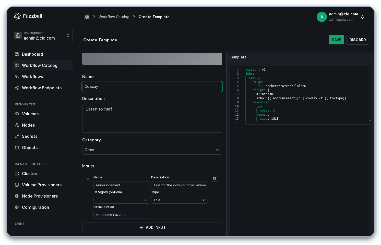 View the completed workflow catalog template