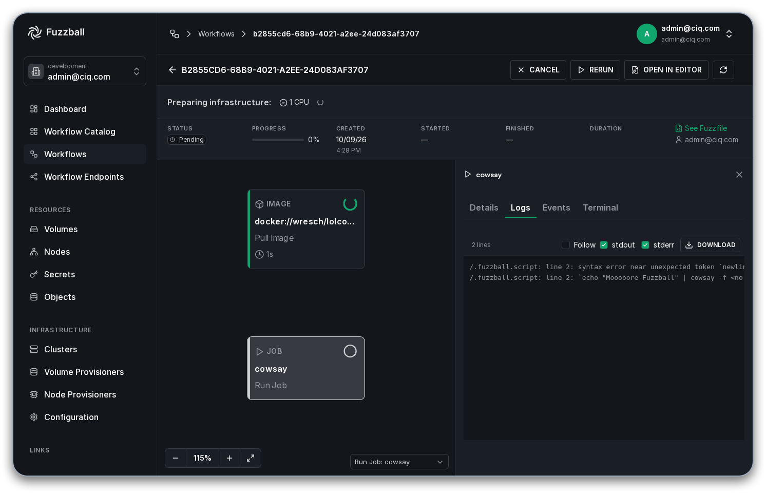 View the cowsay workflow