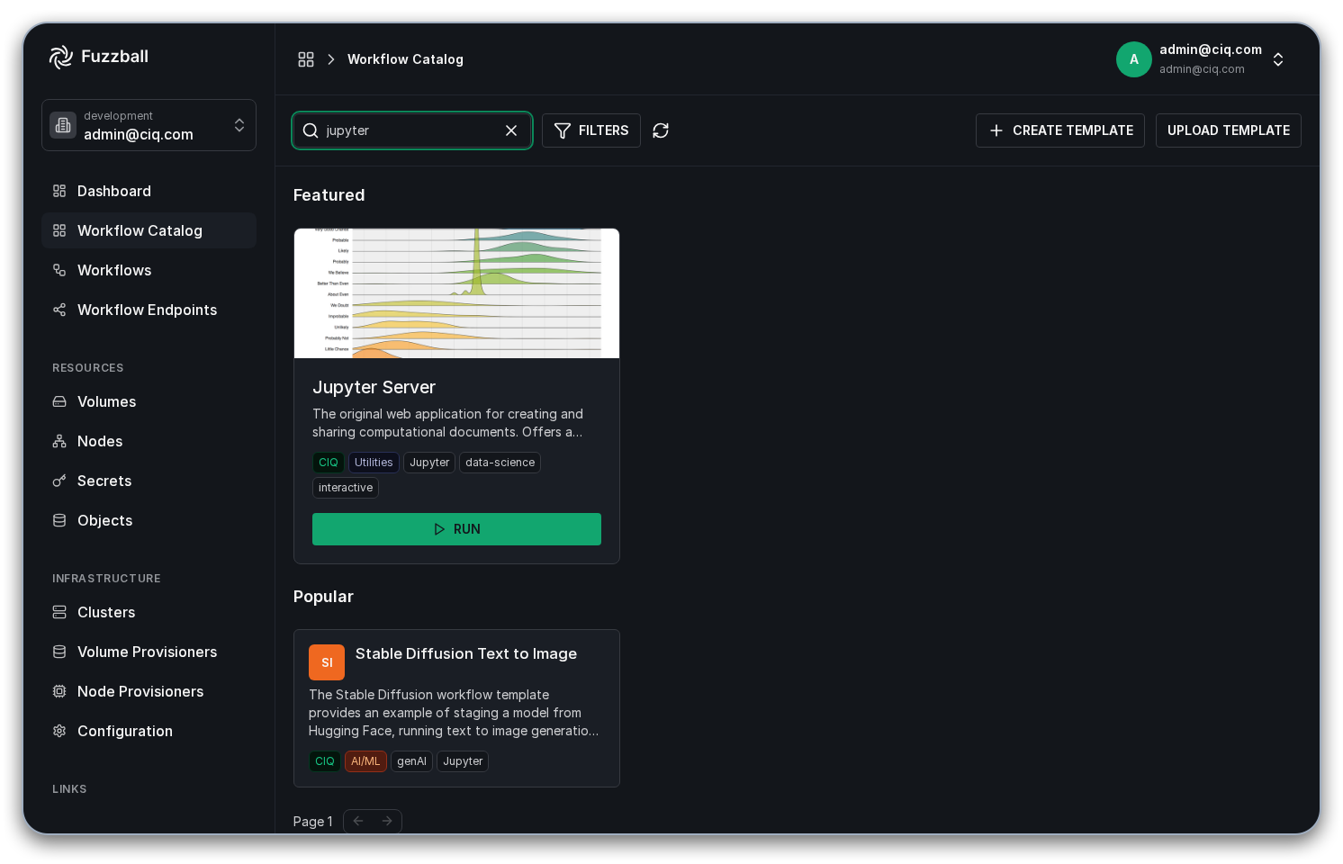 Fuzzball workflow catalog Jupyter Notebook template tile