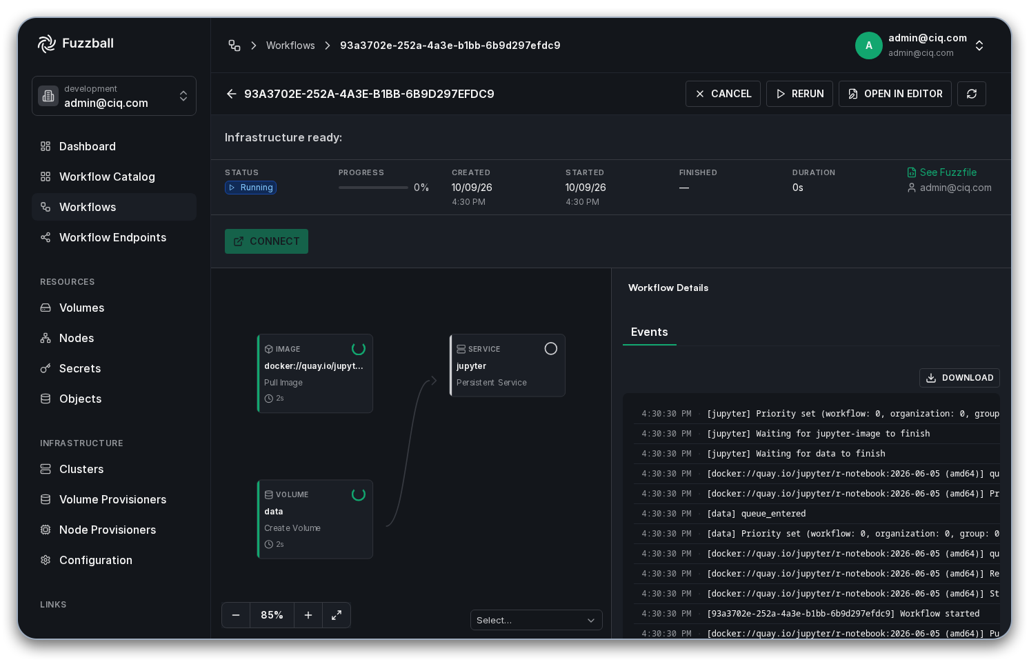 Fuzzball workflow status page