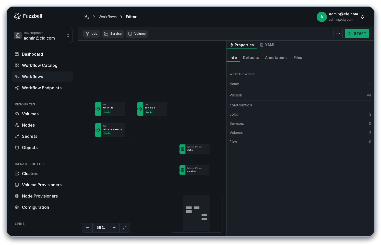 Fuzzball workflow catalog BLAST editor with public database