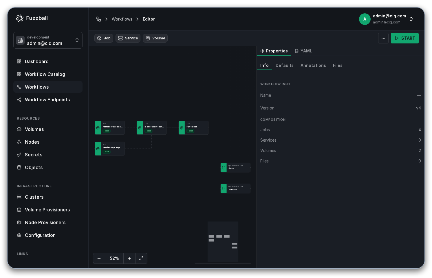 Fuzzball workflow catalog BLAST editor with custom database